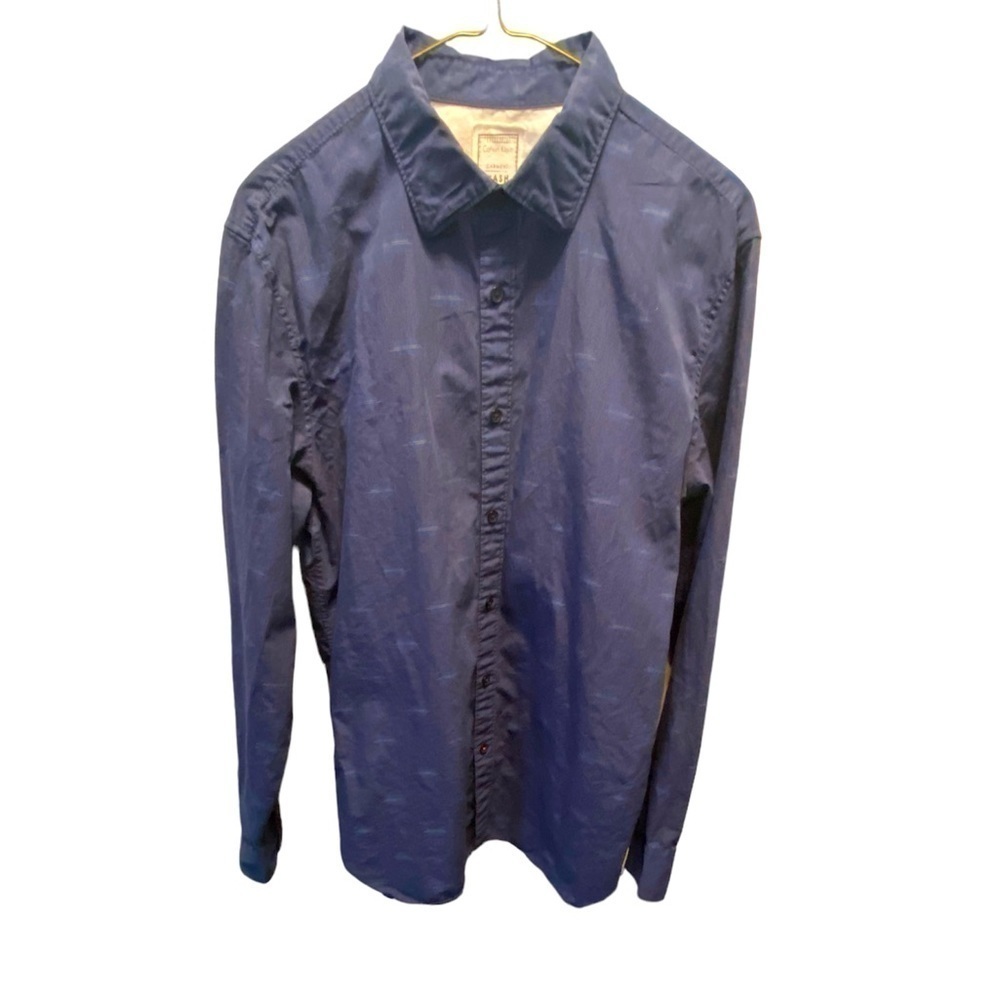 Calvin Klein Blue Patterned Long Sleeve Dress Shirt Medium
